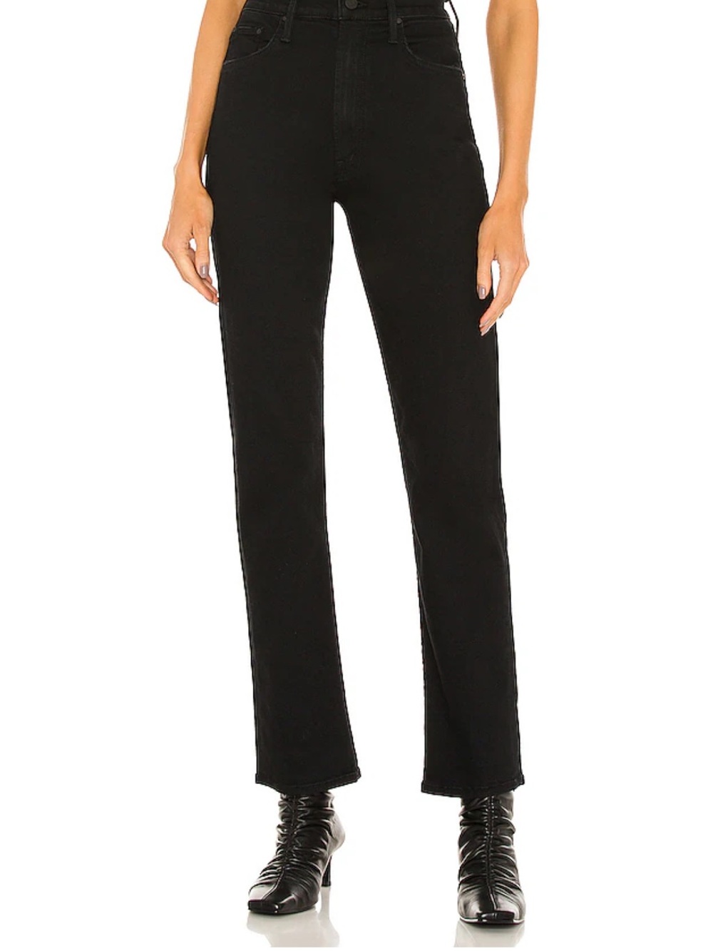 MOTHER Black High-Rise Straight Leg Jeans